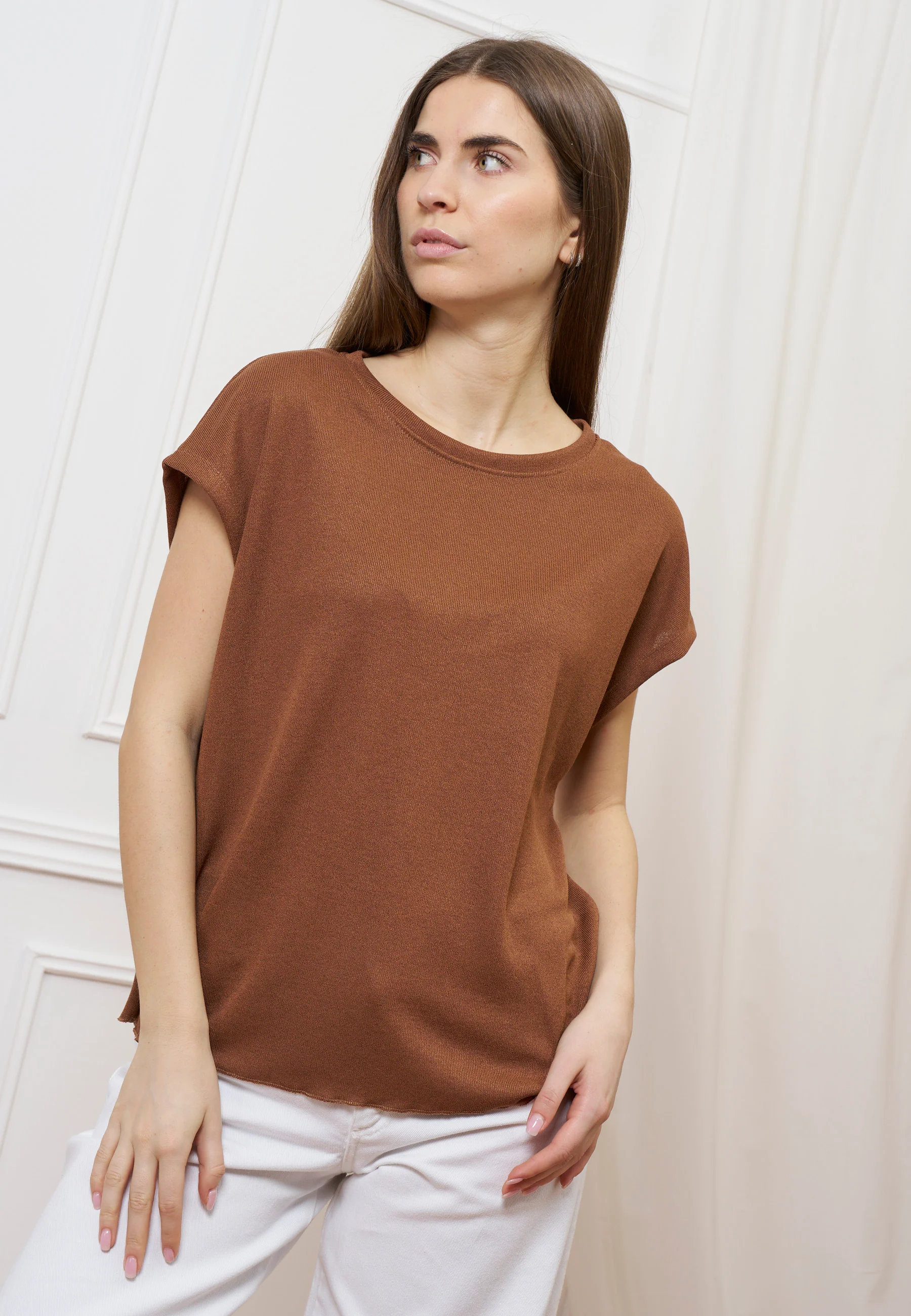 T-shirt over manica kimono - CAMMELLO - Image 4