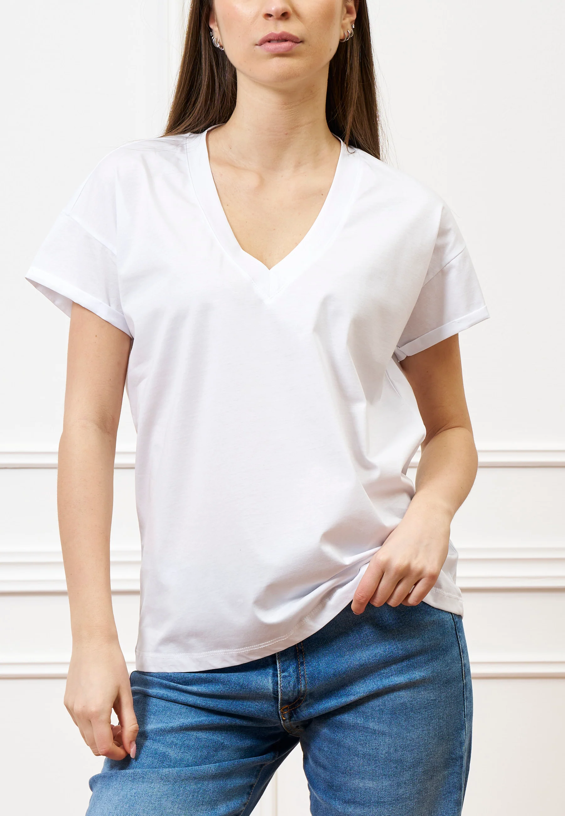 T-shirt over scollo a v - BIANCO