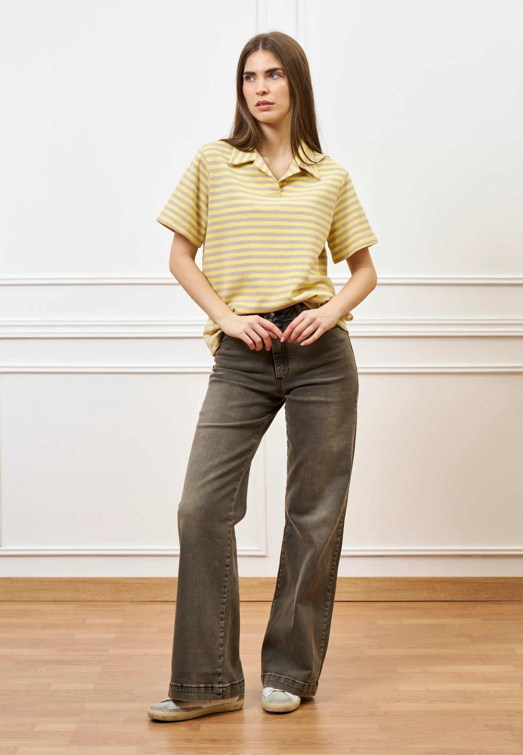 T-shirt polo a righe - GIALLO - Image 3