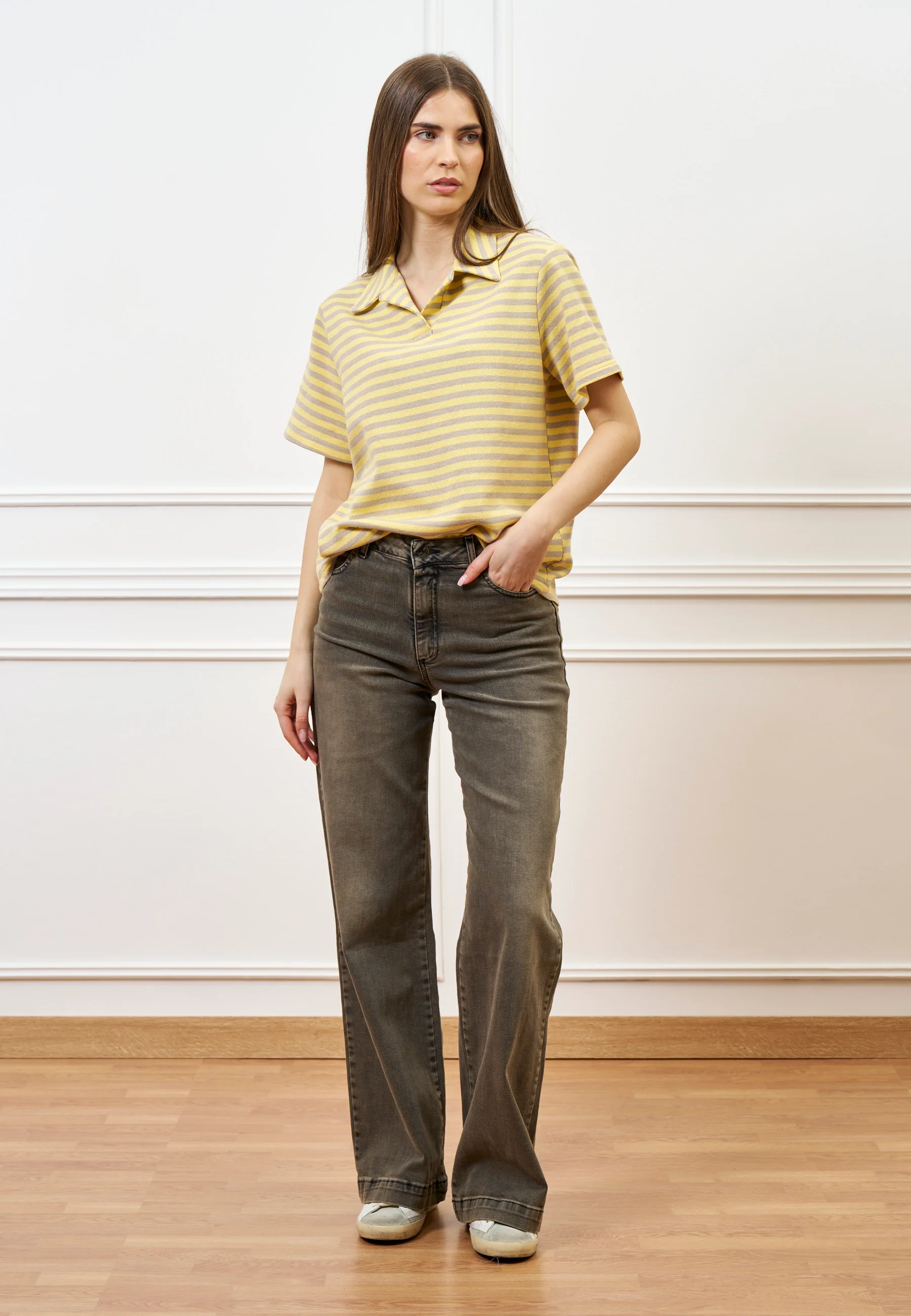 T-shirt polo a righe - GIALLO - Image 4