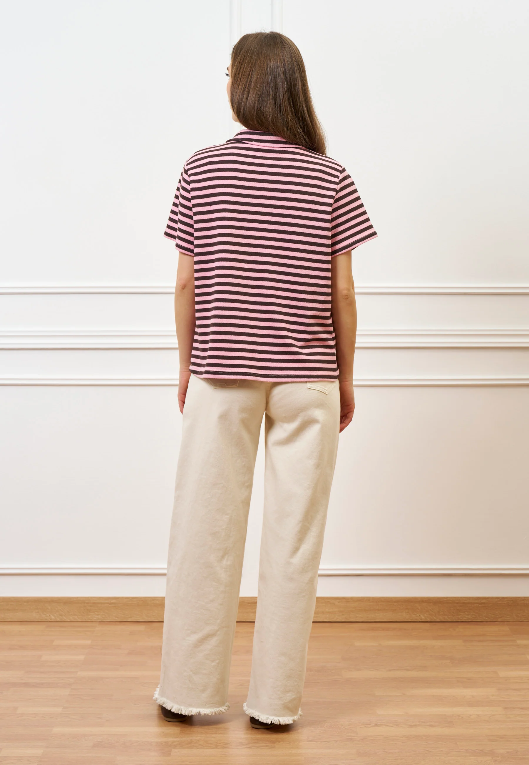 T-shirt polo a righe - ROSA - Image 5