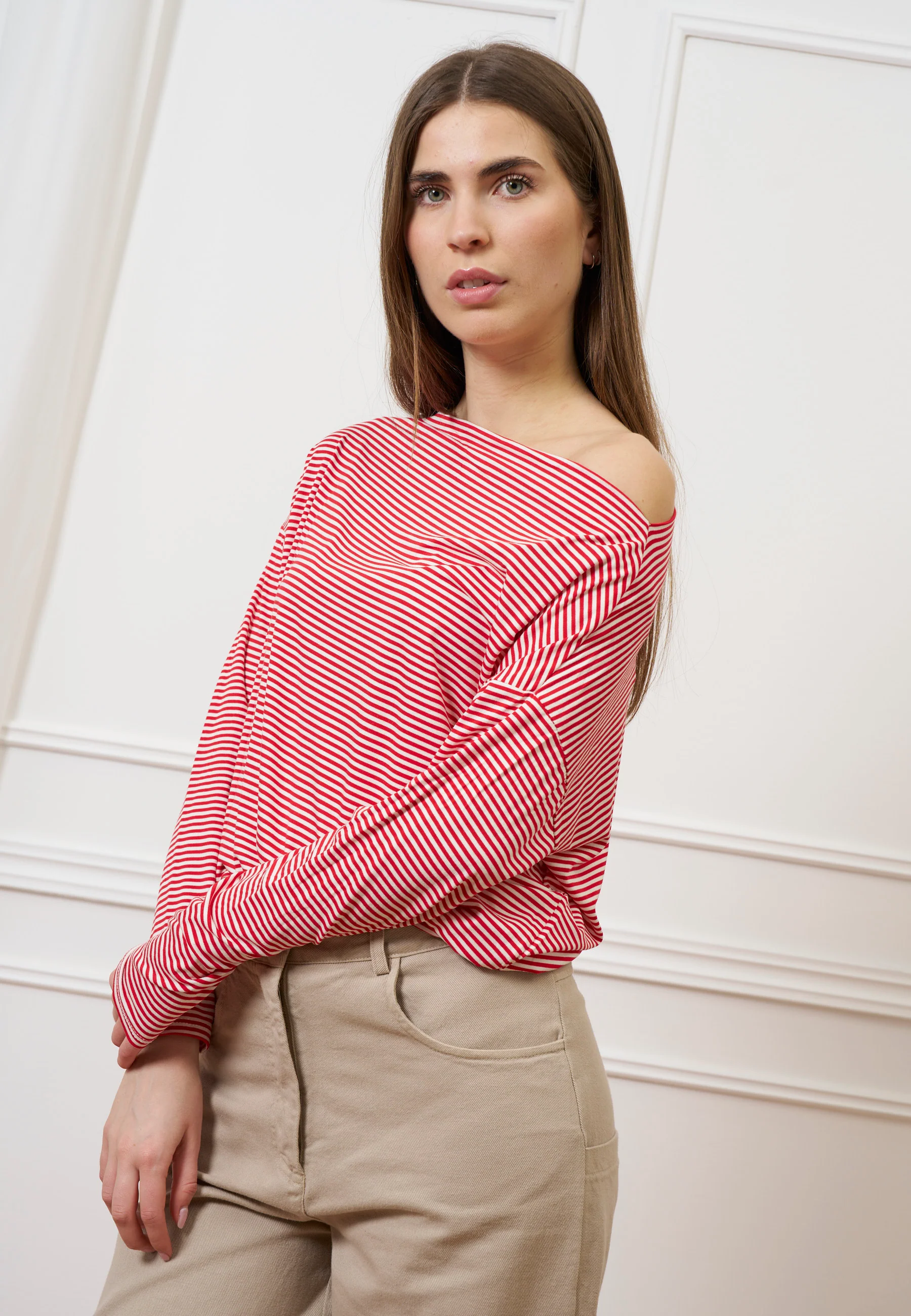 T-shirt scatola in jersey a righe - AVORIO/ROSSO - Image 3