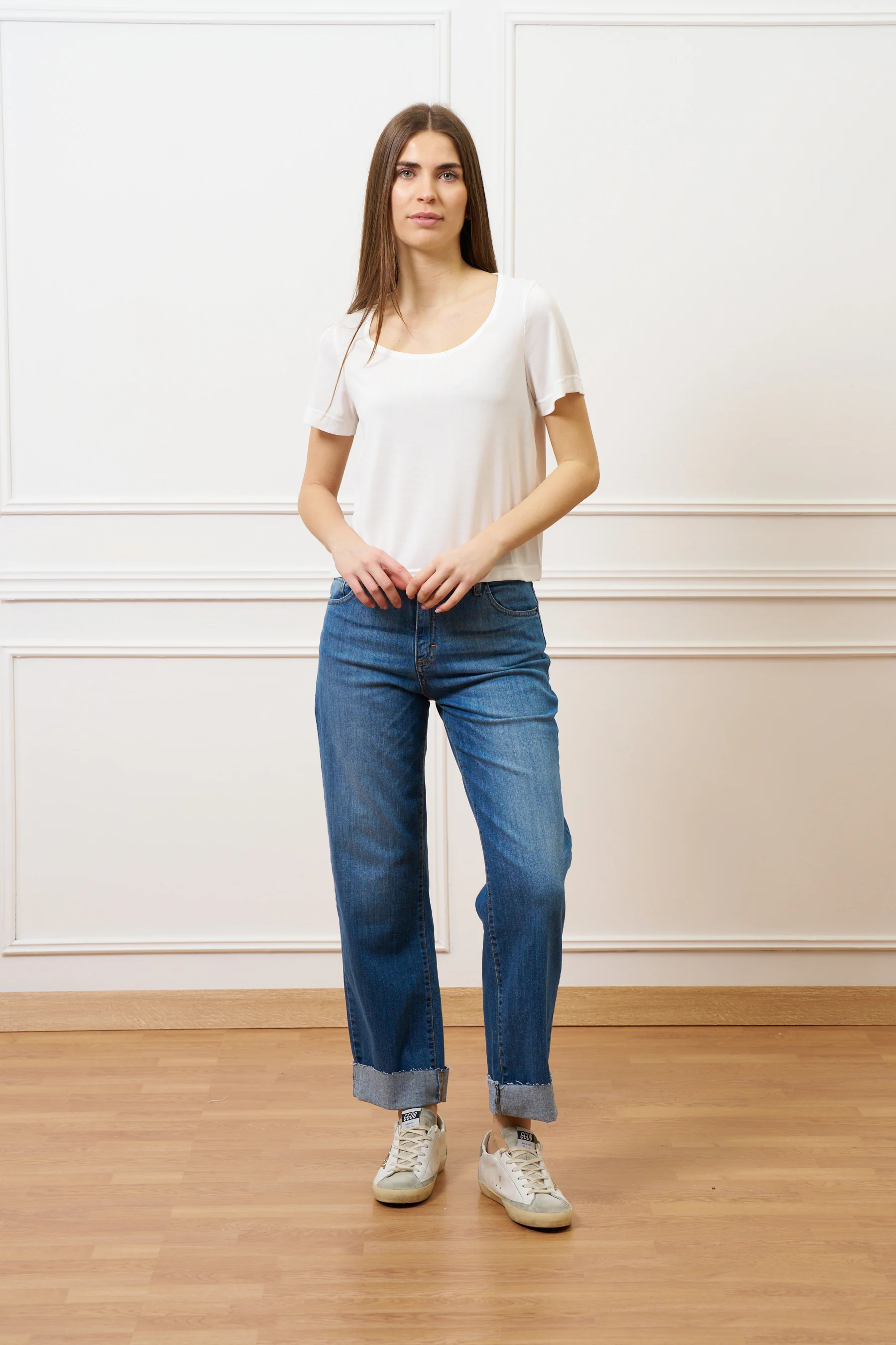T-shirt scollo ampio in modal - AVORIO - Image 3