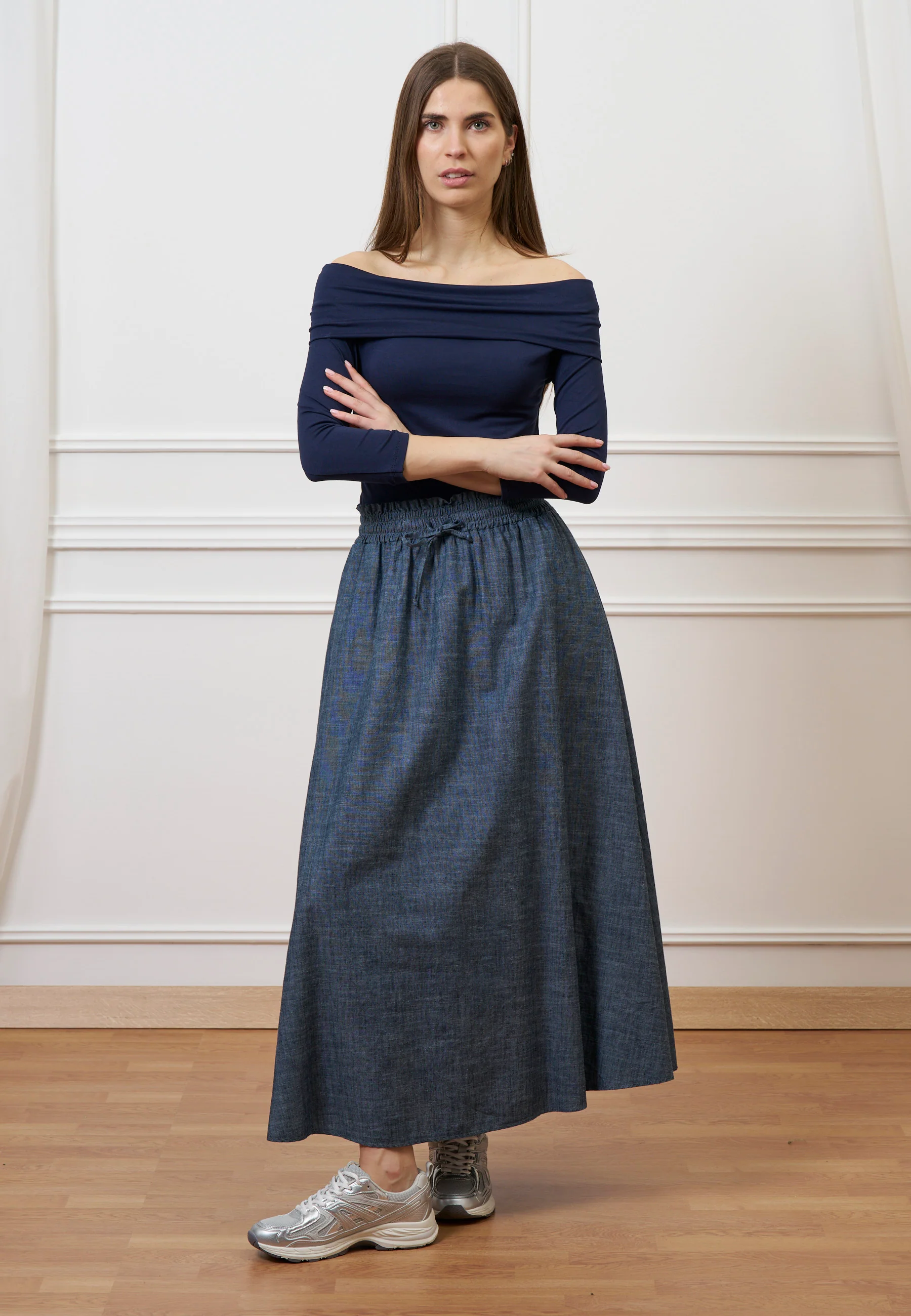 T-shirt spalle scoperte in jersey elasticizzato - BLU - Image 4