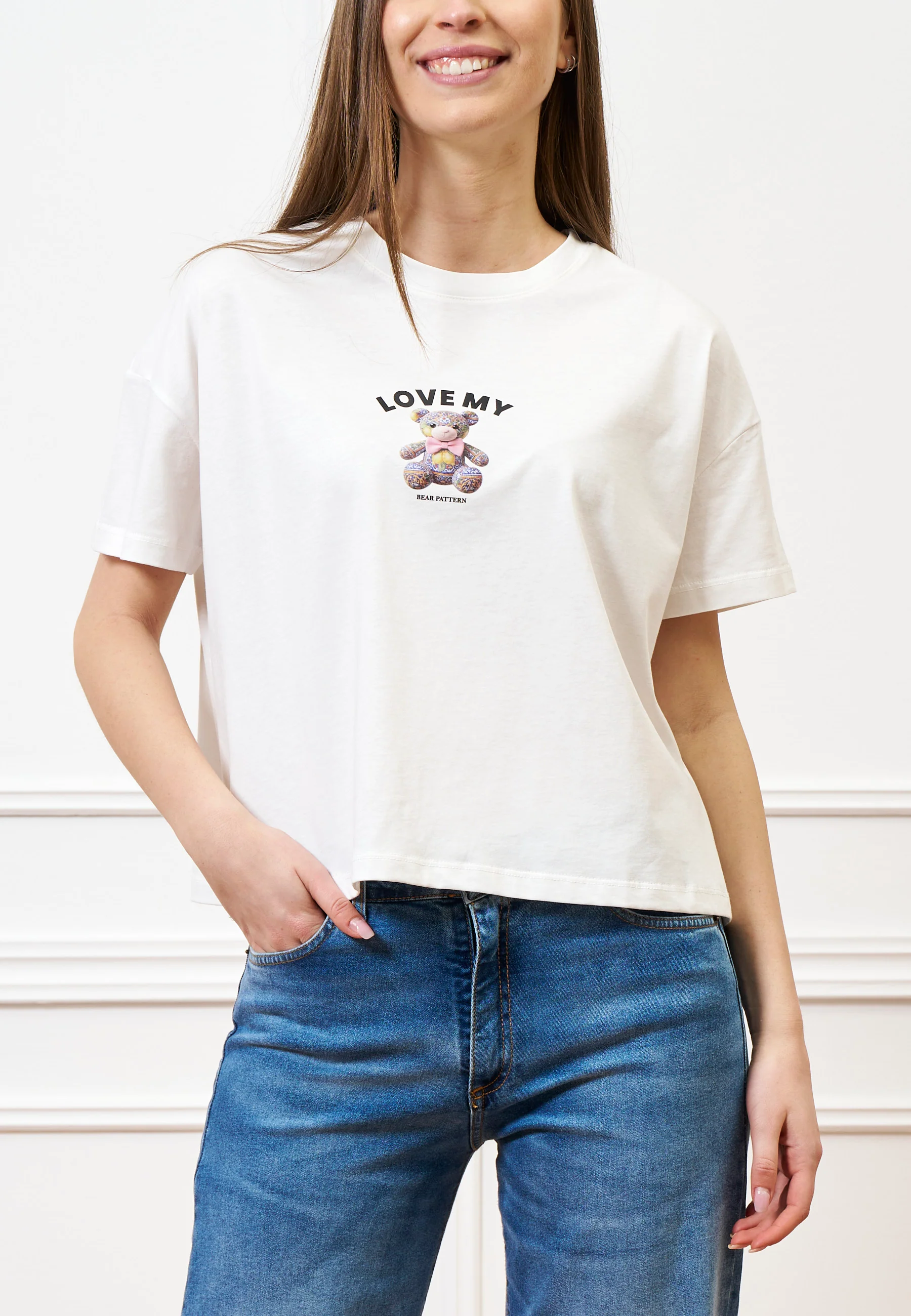 T-shirt stampa orsetto piccolo - BIANCO