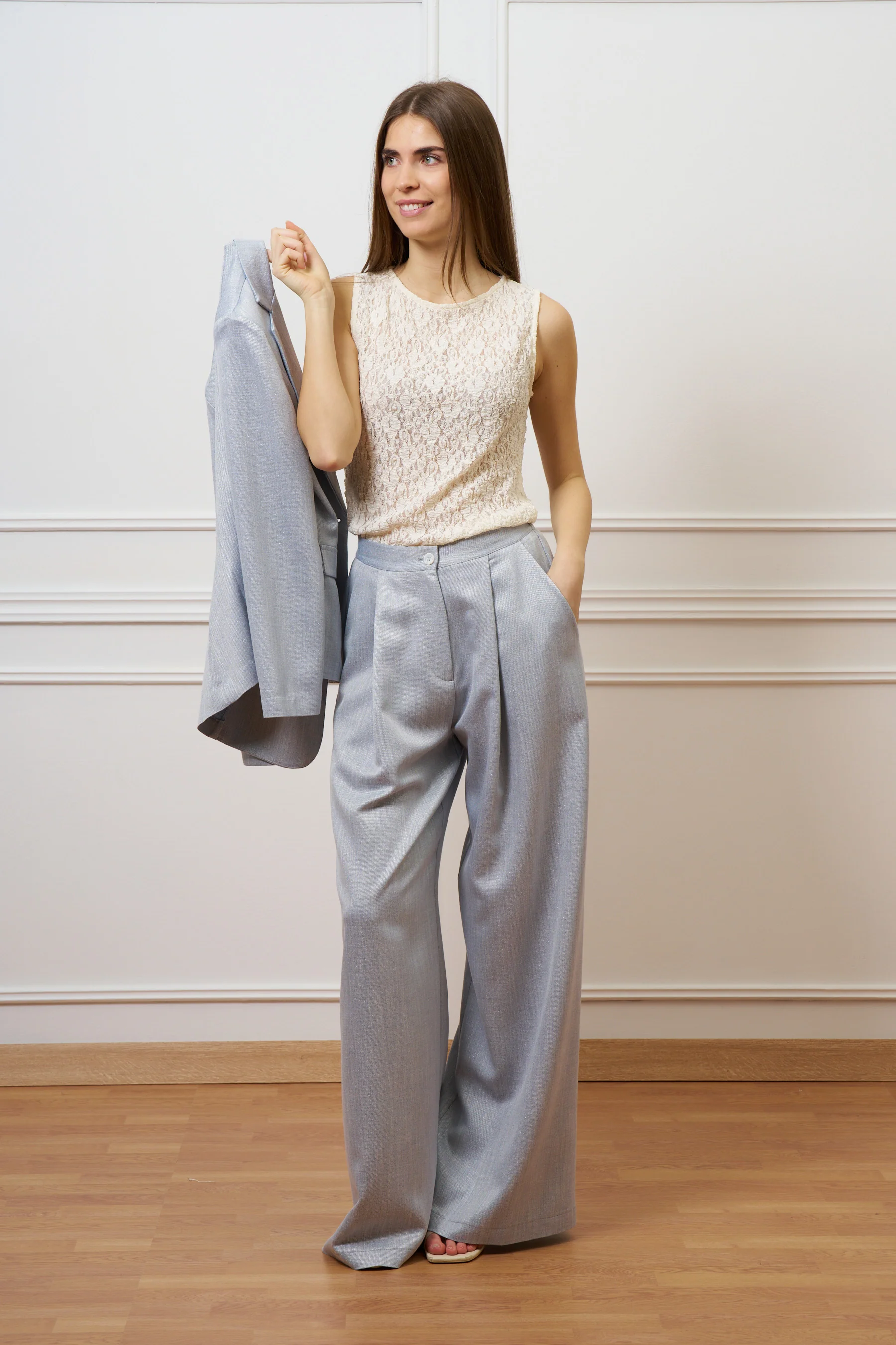 Top in pizzo stretch - BIANCO - Image 5