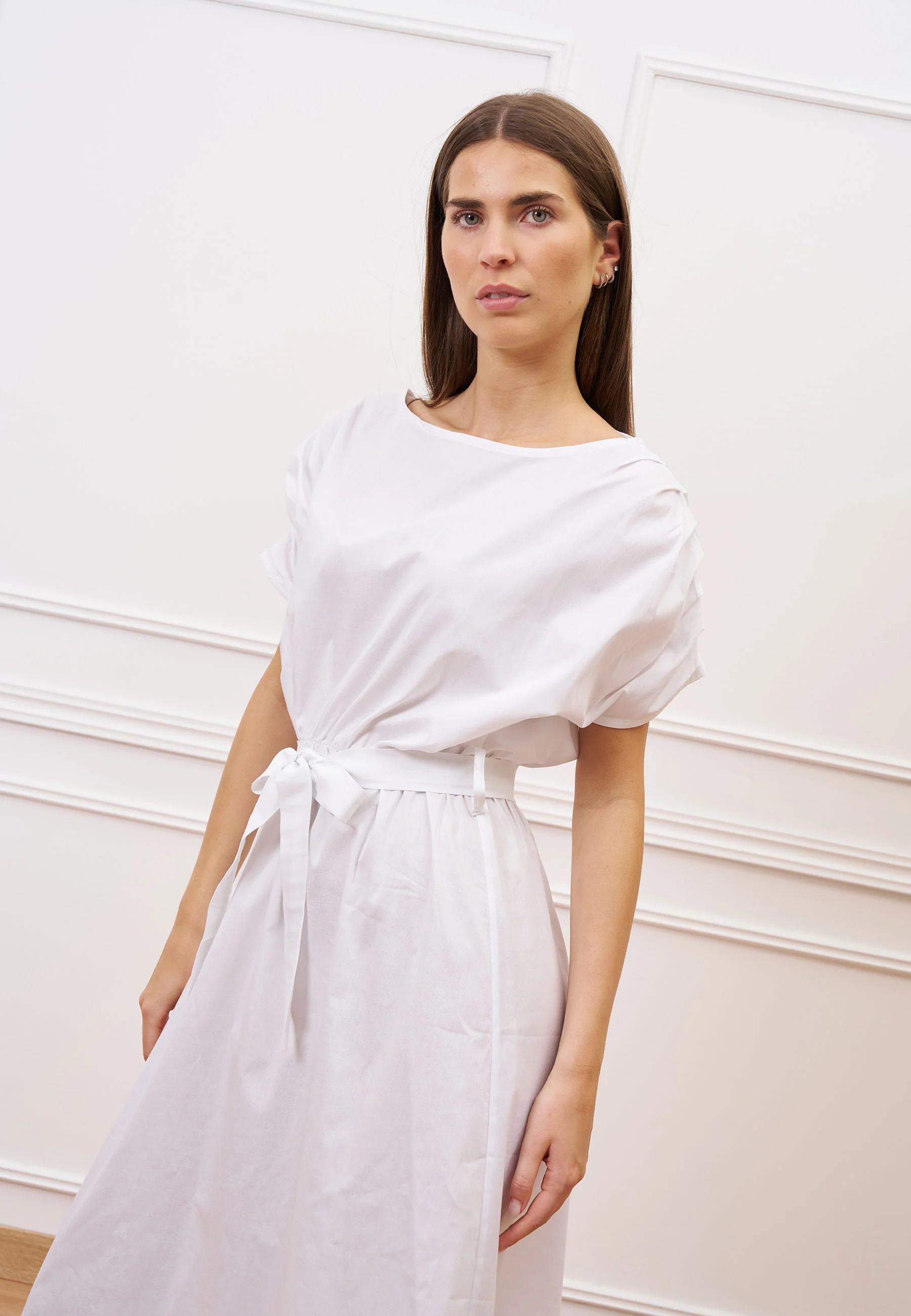 Vestito lungo con maniche arricciate - BIANCO - Image 2