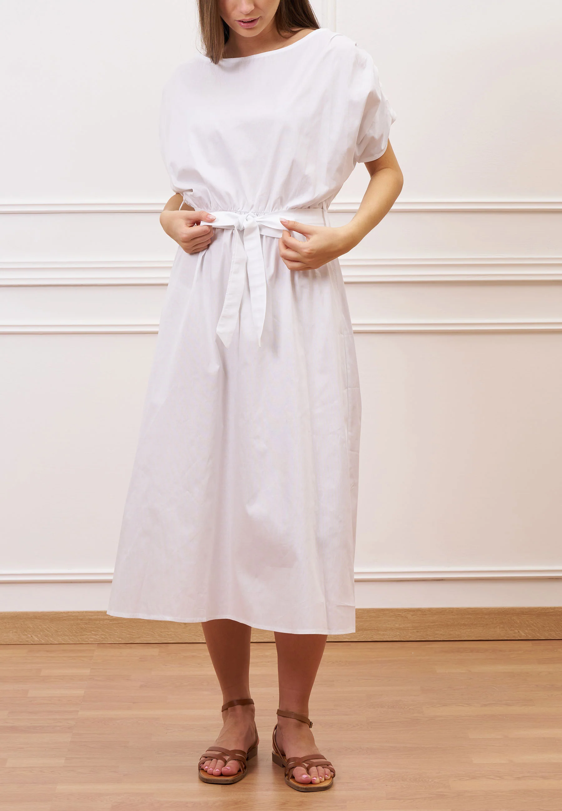 Vestito lungo con maniche arricciate - BIANCO - Image 3