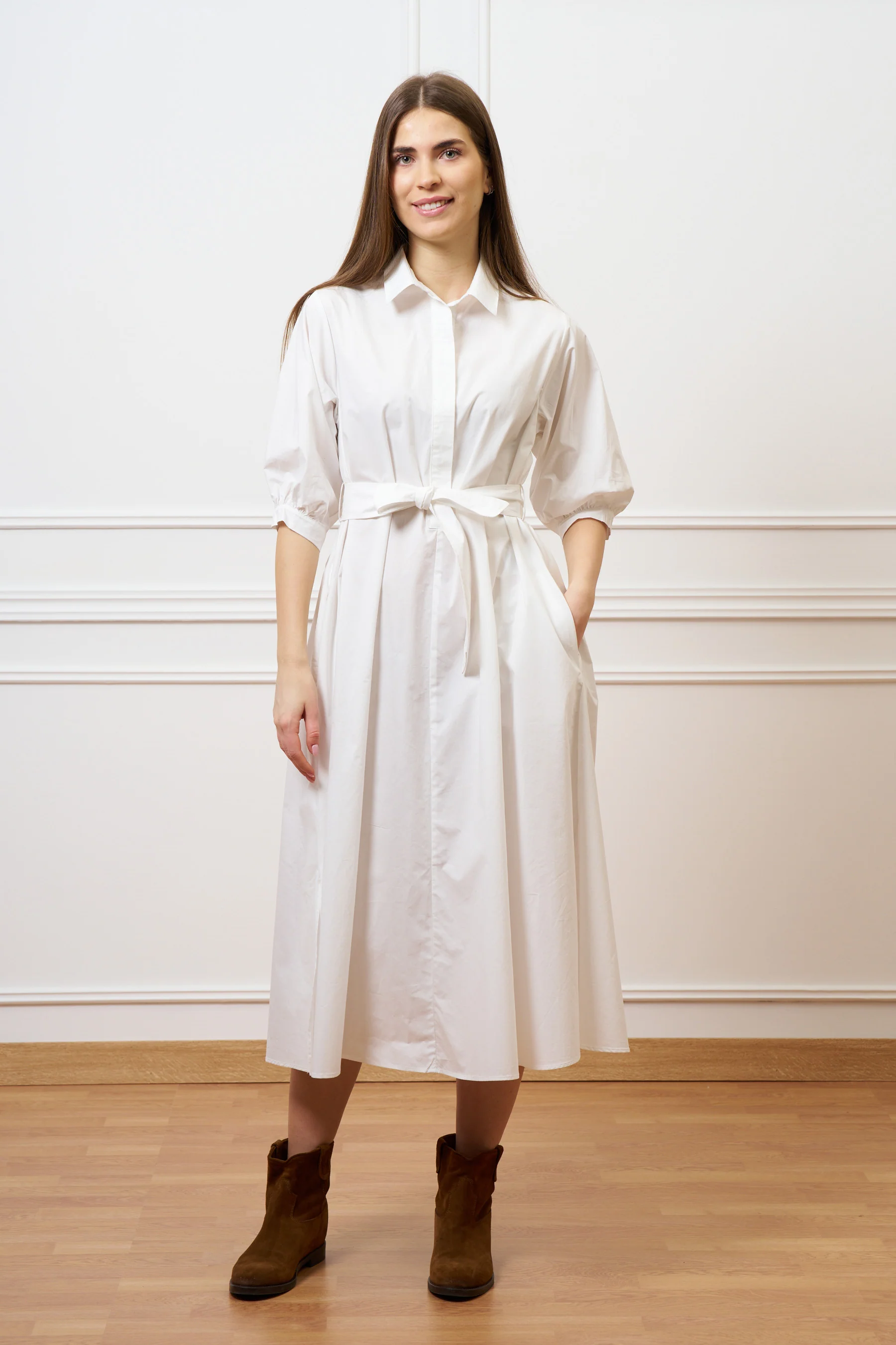 Vestito lungo in cotone - BIANCO - Image 4