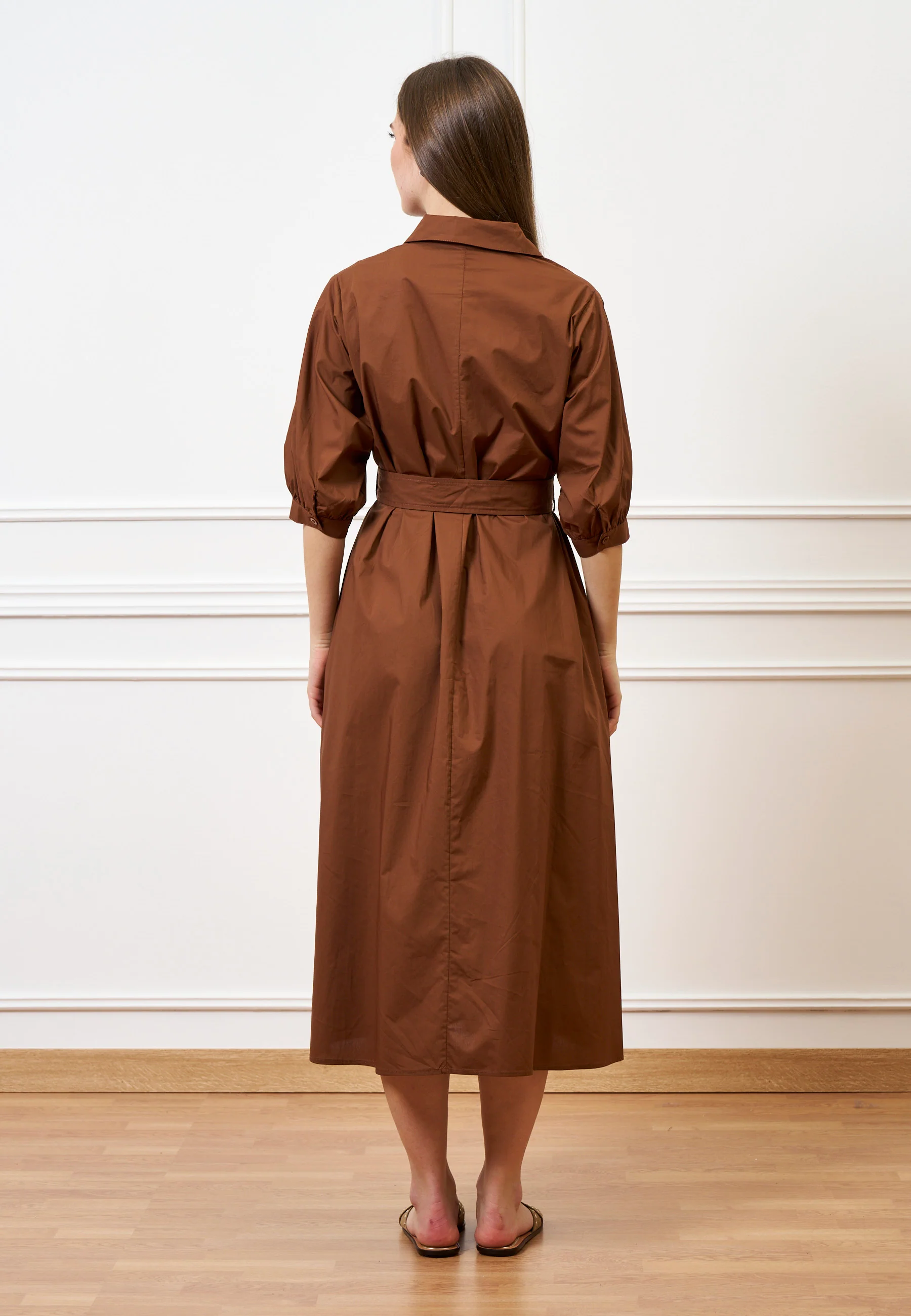 Vestito lungo in cotone - TABACCO - Image 5