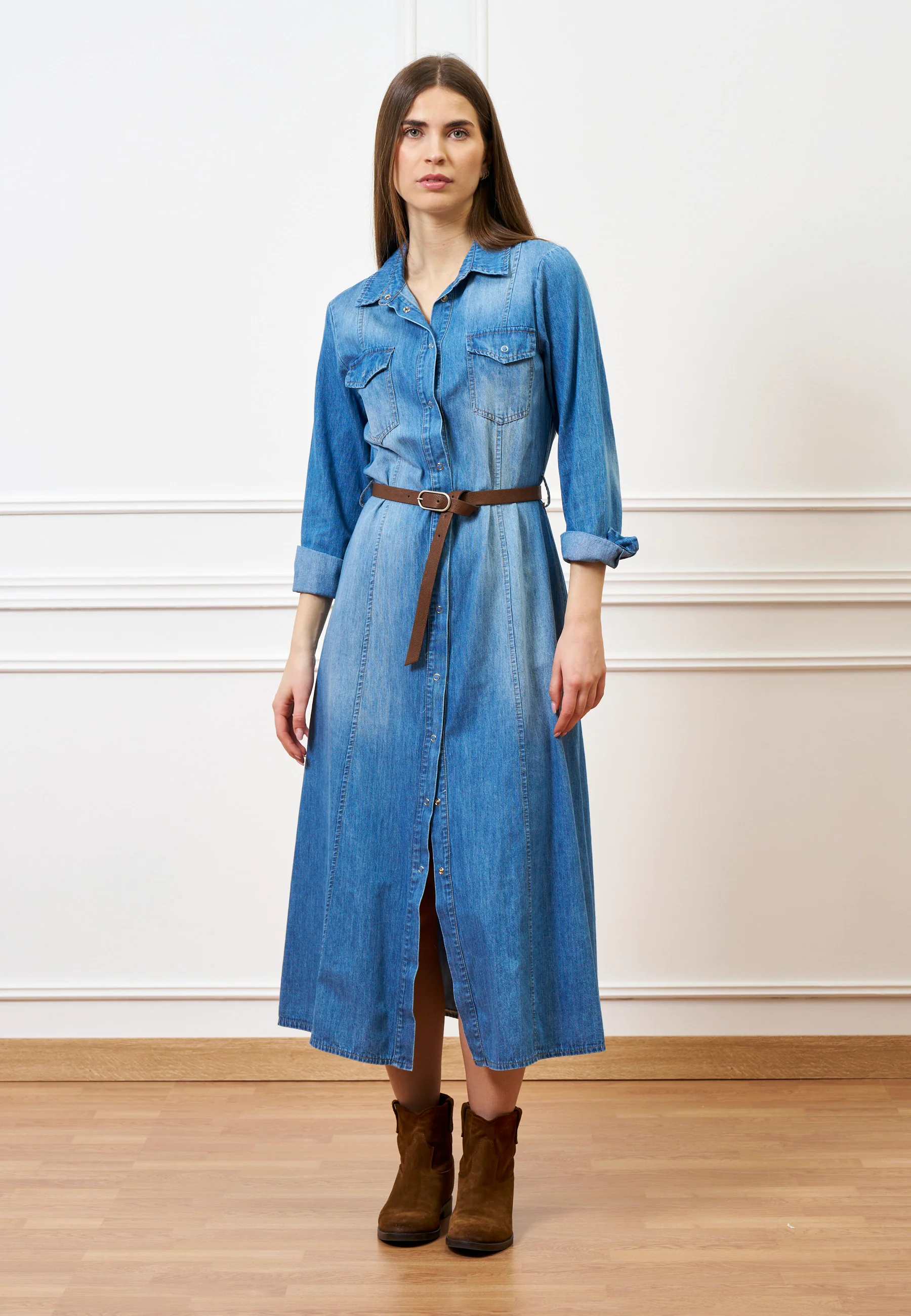 Vestito lungo in jeans  - BLU - Image 4
