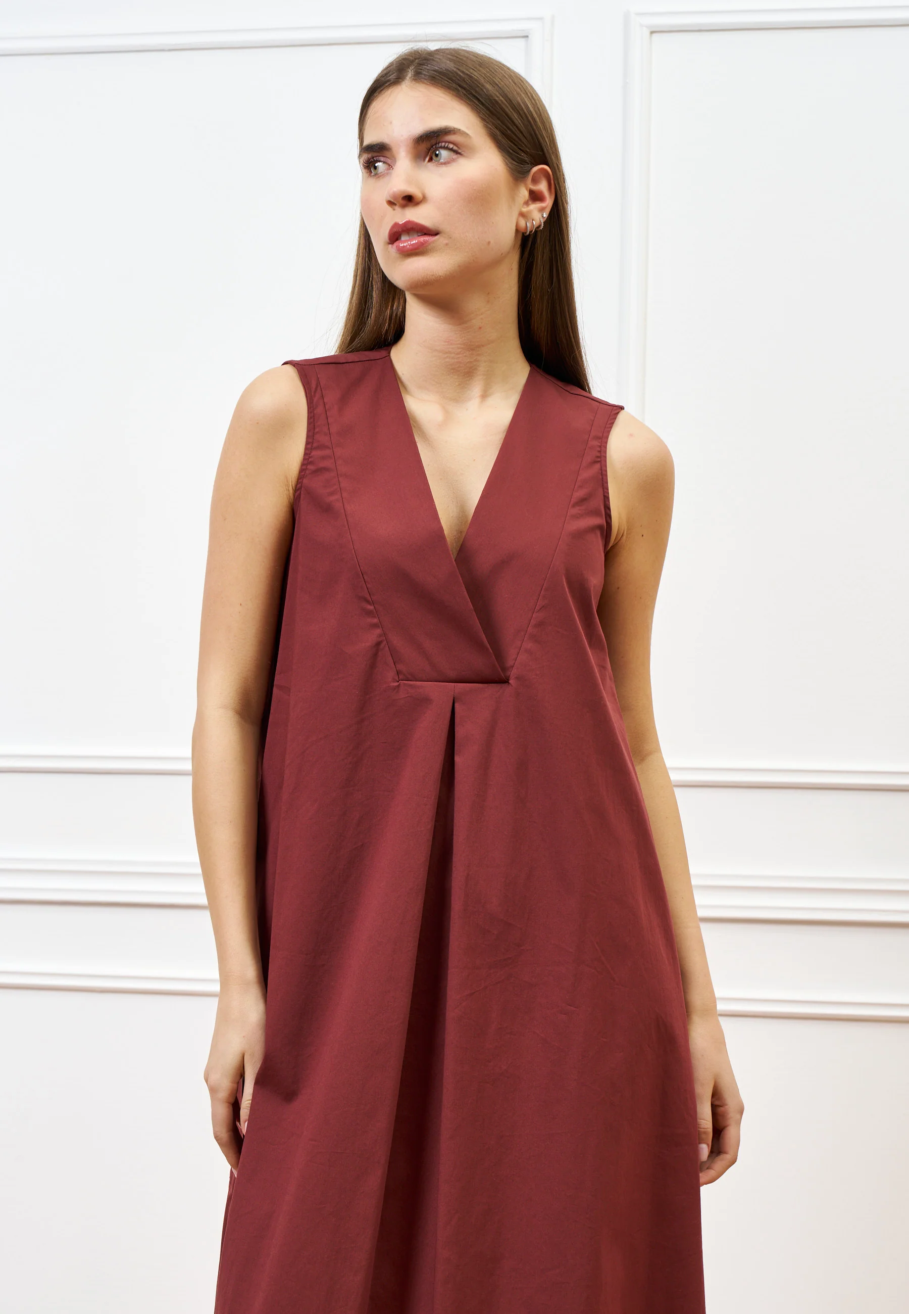Vestito lungo smanicato in cotone  - MARRONE - Image 3