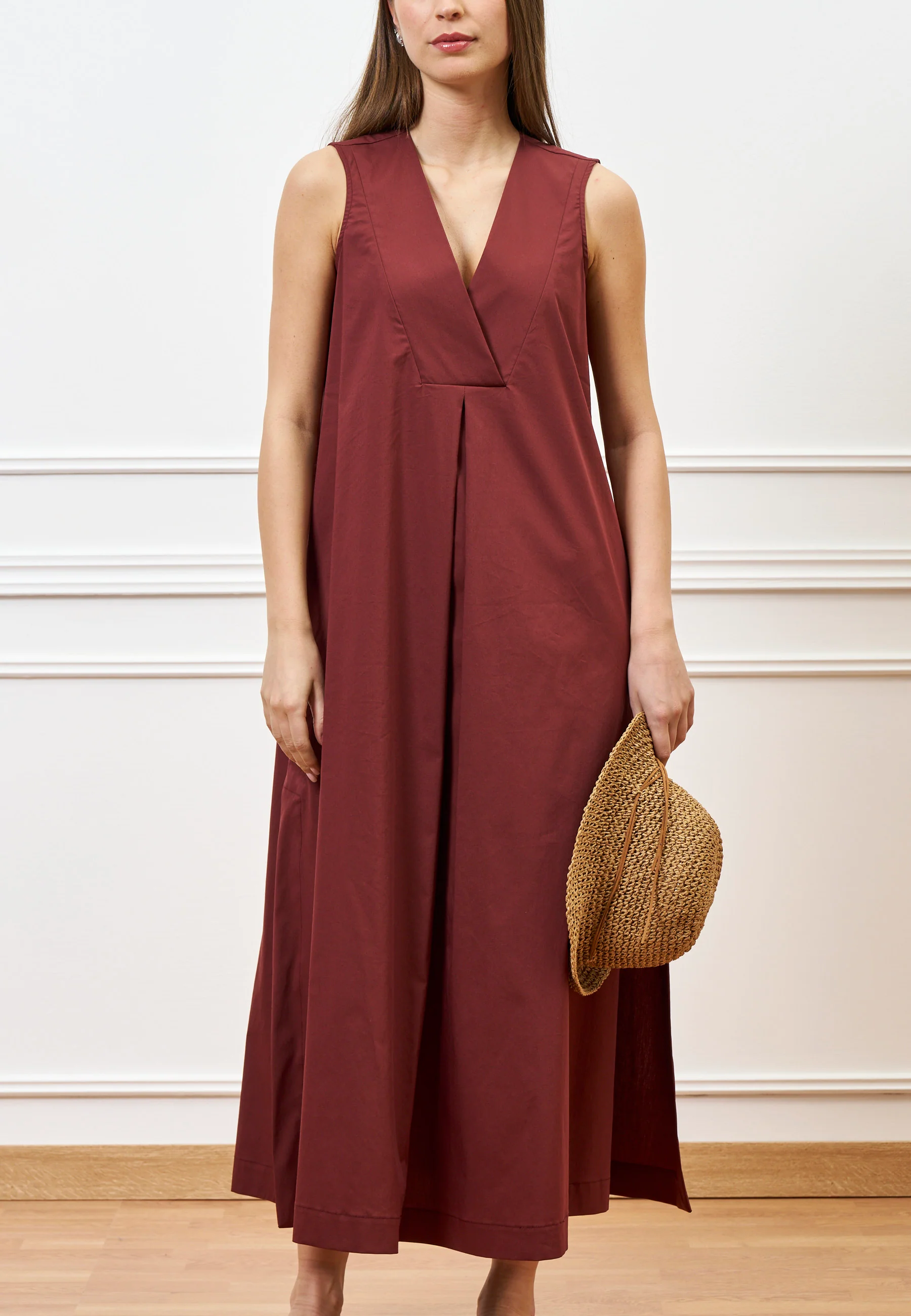 Vestito lungo smanicato in cotone  - MARRONE - Image 4
